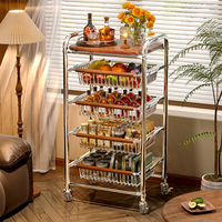Chariot de rangement de cuisine mobile multifonctionnel à 5 niveaux en acier au carbone de style vintage pour collations et fruits