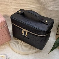 Sac de maquillage à fermeture éclair imperméable à l'eau à motif d'autruche, tendance et très vendu, avec compartiments, grande capacité