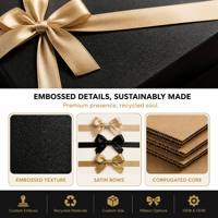 Caja de Regalo de Cartón Corrugado, Negro Mate con Relieve, Cinta Dorada Champán, Tapa y Base Blancas, Fabricación Directa de Fábrica OEM ODM, Logotipo Personalizado