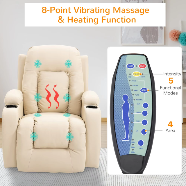 Ergonomic Massage Rocker Recliner Chair PU Leather Heated Massage Lounge Sofa 360 Degree Swivel Extendable Sofa