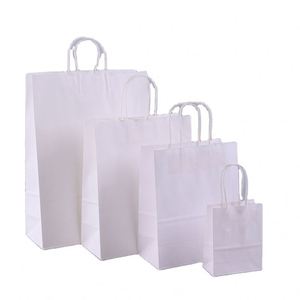 Bolsa de Papel Kraft para Compras con Impresión de Logotipo, Tamaño Grande, Blanca, Personalizada, con Asa Larga Impresa en Flexografía - Product Image 1
