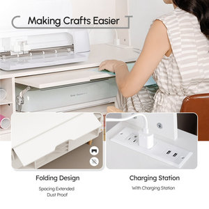 リビングルーム家具大型クラフト収納キャビネットテーブルクラフトロッカー、コンセントと3つのカップと2つの異なる形状の4つのビン - Product Image 5