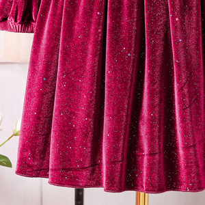 Ingrosso abito da ragazza autunno alla moda a maniche lunghe in velluto dorato con collo a o collo solido con fiocco rosso <span class=keywords><strong>abbigliamento</strong></span> da bambina - Product Image 5