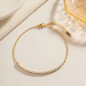 Lateefah OEM Summer Beach Bracelet de cheville en acier inoxydable zircon blanc en or 18 carats pour femmes