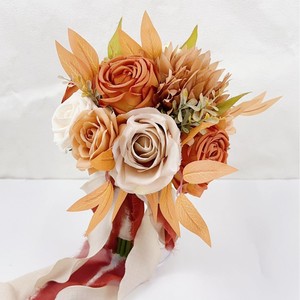 <span class=keywords><strong>Bouquet</strong></span> <span class=keywords><strong>de</strong></span> <span class=keywords><strong>mariée</strong></span> artificiel en soie, roses champagne orange, toucher réaliste, pour mariage, <span class=keywords><strong>mariée</strong></span>, demoiselle d'honneur - Product Image 4