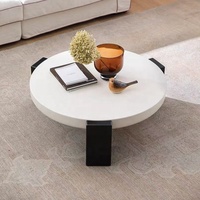 Ensemble de table basse et table d'appoint rondes de style crème, blanc et noir, base en marbre, meubles de salon de style mid-century