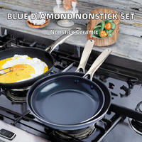 Set Wajan Keramik Anti Lengket Berlapis Intan Bebas PFAS Klasik 9.5" 11" Aman untuk Mesin Cuci Piring dan Oven, Tidak Beracun, Bahan Stainless