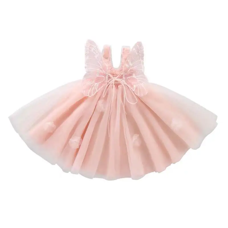 Kızlar Mesh Halter yaz elbisesi yeni melek prenses çocuk yelek Pompadour çocuk elbise