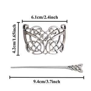 Barrettes à cheveux celtiques vikings, épingles à cheveux vintage à nœud celtique, bâtons à cheveux rétro en alliage d'argent, bijoux de barrette à cheveux en métal viking celtique - Product Image 2