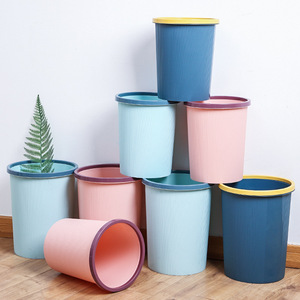 Custom Made <b>Plastic</b> Trash Can Cylindrical Open Design For Home <b>Bathroom</b> Kitchen Living Room Light Blue Dark Blue - Product Image 4