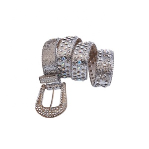 Ceinture Unisexe en Cuir PU Style Western Personnalisée en Usine avec Strass Argentés Punk pour Hommes et Femmes - Product Image 1