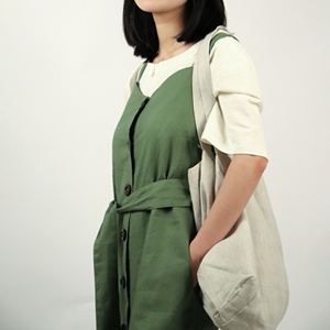Customize 55%Linen 45%cotton Casual Simple Olive <strong>Green</strong> Sling Cardigan <strong>Long</strong> Dress/ <strong>Skirts</strong> with Buttons - Product Image 2
