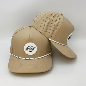 White <b>Waterproof</b> Laser Cut Hole Sports Running Cap Custom Embroidery Logo Rubber Patch Mens Rope Polyester Performance <b>Hat</b> - Product Image 5