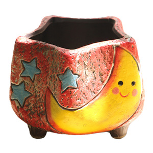 Jardinière Céramique Peinte à <span class=keywords><strong>la</strong></span> Main Effet Ciel Étoilé, Pot à Fleurs <span class=keywords><strong>en</strong></span> Céramique Grossière Grande Ouverture <span class=keywords><strong>en</strong></span> Forme d'Étoile/<span class=keywords><strong>Lune</strong></span>, Plante Succulente Respirante pour Bureau - Product Image 6