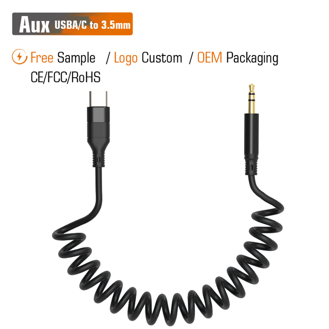 1.5 Meter Type C 3.5mm Jack Aux Spring Cable Aluminum Housing Sync Audio Extension Spiral Cord for Computer Microphone Stock
