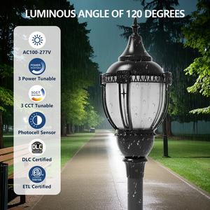 Lampe de jardin en aluminium certifiée ETL, alimentée par courant alternatif 120 V, IP65, LED 5000 K, lampadaire à capteur, garantie 5 ans pour l'éclairage - Product Image 5