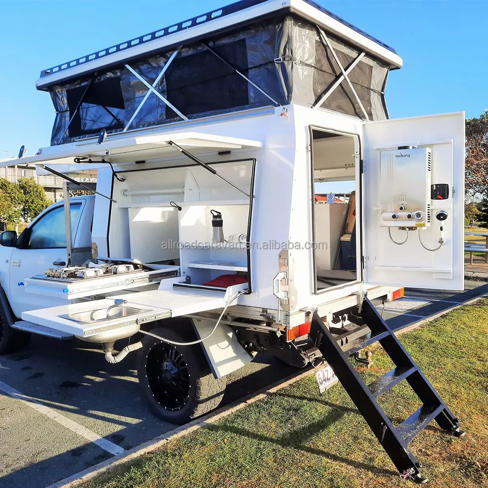 Trung Quốc Sản Xuất Du Lịch Ngoài Trời Caravan Trailer Camper Allroad Trượt Trên Camper Xe Tải Cắm Trại Với Pop Up Lều