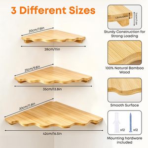 Wooden <b>Floating</b> Corner Shelf 3 Tier Wall Mount Storage Rack For Plants Photo <b>Frames</b> Bathroom Living Room Kitchen - Product Image 4