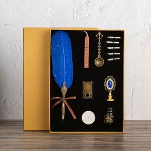 Hot Sale Pen Set Vintage Sprinkling Gold Feather Pen Student Calligraphy Writing Dip Pen Birthday Gift 5 Nib Quill - Product Image 6