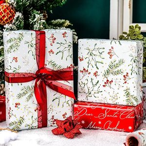 Christmas Wrapping <b>Paper</b> Holly Berry Greenery Holly Botanical <b>Pattern</b> Wrapping <b>Paper</b> Metallic Foil Shine Wrapping <b>Paper</b> - Product Image 2