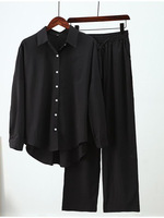 Ensemble décontracté 2 pièces pour femmes, style Europe et Amérique, nouvelle chemise ample à manches longues et pantalon large, idéal pour le quotidien