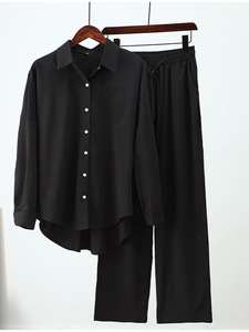 Ensemble décontracté 2 pièces pour femmes, chemise ample à manches longues et <span class=keywords><strong>pantalon</strong></span> large, nouvelle collection mode Europe et Amérique 2025 - Product Image 6