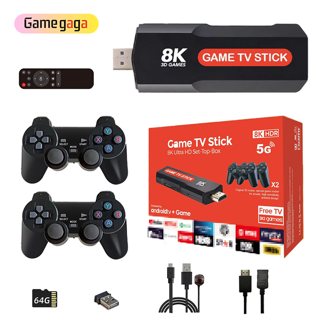 Yo X2 Plus 4k TV Game Stick Dual System Gaming Stick Retro Video Game Console 2.4G Wireless Controller 64G TV Gaming Console