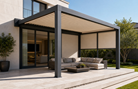 Pergola motorisée intelligente de luxe RKOVE RK-C2 en aluminium avec éclairage LED et écran d'ombrage latéral, pare-soleil imperméable