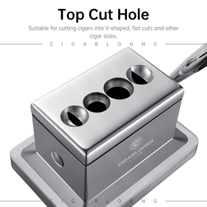 CIGARLOONG Coupe-cigares multifonctionnel <span class=keywords><strong>4</strong></span> en 1 en acier inoxydable, coupe-cigares à double lame de table, coupe-cigares à guillotine pour cadeau de cigares - Product Image 4