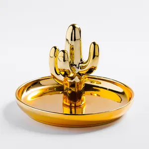 Europe Gold Cactus Pineapple Jewelry Tray Trinket Dish Ring Necklace Small Decorative Plate Jewelry Dish