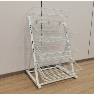 Multi-Layer Supermarket Fruit Vegetable Display Rack Mobile Floor Standing 4-Tier <b>Basket</b> Storage <b>Shelf</b> Unit - Product Image 3