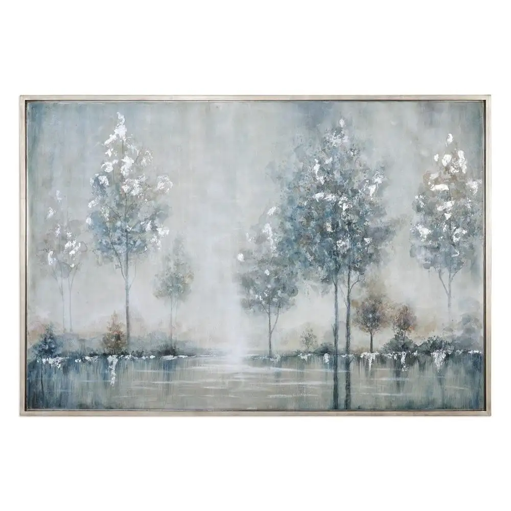Handgemachte graue silberne Farbe Landschafts baum Ölgemälde moderne Kunst mit Rahmen