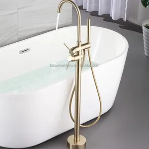 brushed gold color Floor Mount Bathtub Faucet tap Freestanding Tub Filler standalone bathtub faucet mixer faucet