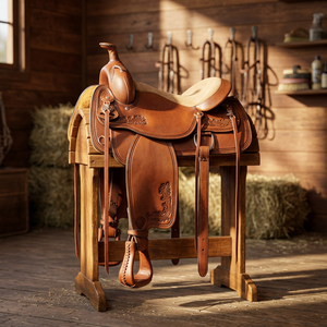 Selle d'équitation anglaise en cuir véritable avec cadre en bois, style européen durable, tapis d'équitation SUS304, artisanat international BS - Product Image 1
