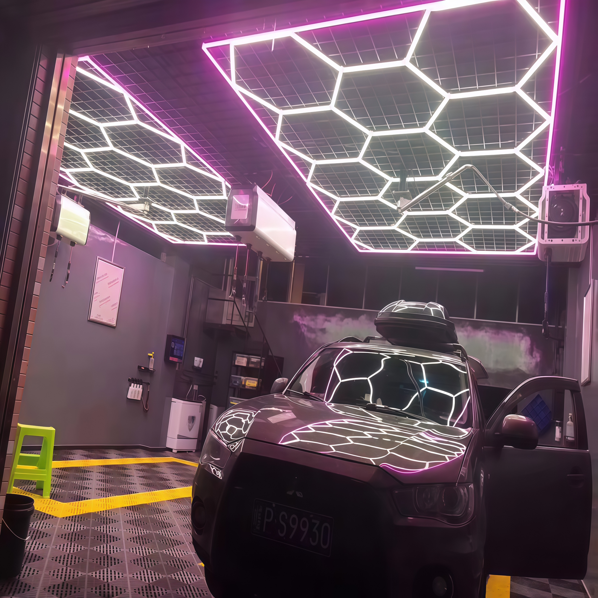KCX Hexagonal Led Work Light External Pink Frame Hexagon Detailing Workshop Ceiling Led Lights for Garage Honeycomb Lights