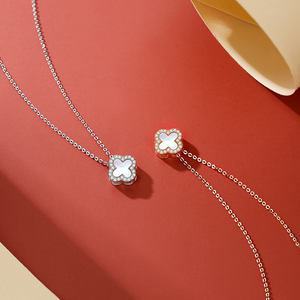 Kalung liontin tulang kerah perak 925, mewah 4 daun pesona kalung tatahan ibu dari mutiara untuk pesta ulang tahun pertunangan pernikahan - Product Image 2