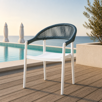 Chaise de patio empilable pour café, restaurant, hôtel, terrasse, jardin, fauteuil avec dossier en corde tressée, utilisation intérieure et extérieure