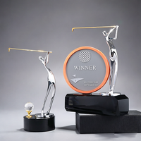 Trophée de golf artisanal personnalisé avec logo, en cristal K9 noble et figurine métallique, idéal pour les cadeaux d'affaires et les récompenses sportives (trou en un)