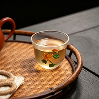 Tasse à thé japonaise de luxe en verre givré, peinte à la main, motif prune et bambou, petite tasse à thé Kung Fu, résistante à la chaleur, coffret cadeau