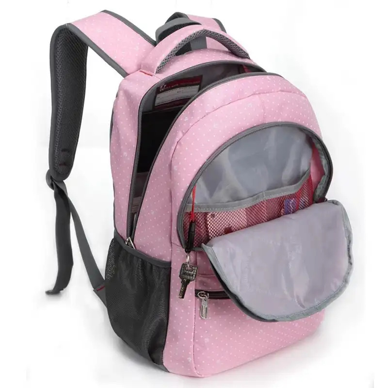 Mochila multifuncional de poliéster, grande capacidade, rosa, para laptop, com bolso, para mulheres