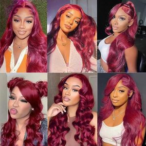 Parrucca color bordeaux 99J 13x6 in pizzo con onda frontale del corpo riccia venditore 30 32 40 pollici vino rosso 13x4 HD parrucche anteriori in pizzo <span class=keywords><strong>capelli</strong></span> umani - Product Image 6