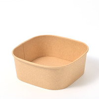 Bol à salade carré en papier kraft écologique jetable, fourni par l'usine, 500/650/750/1000/1200/1400 ml, impression de logo personnalisée, camping