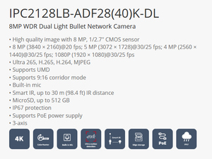 Caméra IP <span class=keywords><strong>Uniview</strong></span> Bullet 8MP à double éclairage 4K IR 30m IPC2128LB-ADF28K-DL - Product Image 5