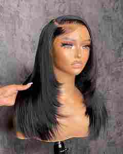Peluca con cierre de encaje HD con corte de pelo de mariposa, pelo <span class=keywords><strong>brasileño</strong></span> Natural prearrancado 4x6, peluca negra sin pegamento para mujer, encaje transparente - Product Image 4