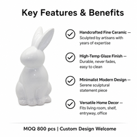 Figurine de lapin mobile en céramique blanche minimaliste HYD pour la décoration de la maison, du bureau et comme cadeau pour enfants