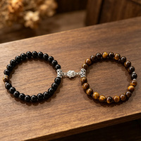 Bracelet extensible en perles de pierre naturelle 8 mm bicolore magnétique pour couple, personnalisé, vintage, bijoux de mode estivale pour femme, vente en gros