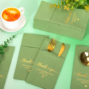 Serviettes <span class=keywords><strong>de</strong></span> <span class=keywords><strong>table</strong></span> jetables en papier Airlaid effet lin avec logo doré personnalisé, absorbantes, format poche - Product Image 3