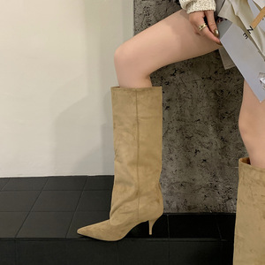Bottines longues à talons hauts pour femmes, bottes léopard au-dessus du genou pour femmes - Product Image 1