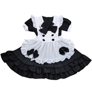Yi Xiaoyi Anime Lolita Maid Dress Women Adult Black <b>White</b> Bowknot <b>Frill</b> <b>Skirt</b> Costume Cosplay Outfit - Product Image 5