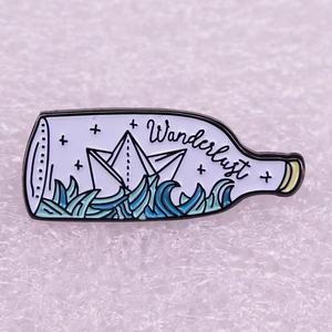 Vintage Sailor Jewelry-Origami Boat Bottle Broche Náutico Mensaje Pin para Wanderers Dreamers Casting - Product Image 4